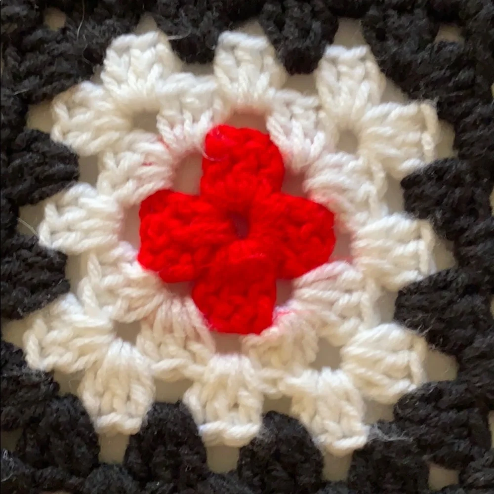 Handmade Crocket Afghan Blanket Throw Red Colorful